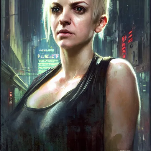 Image similar to anna farris, hyperrealistic portrait, bladerunner street, art of elysium by jeremy mann and alphonse mucha, fantasy art, photo realistic, dynamic lighting, artstation, poster, volumetric lighting, very detailed face, 4 k, award winning