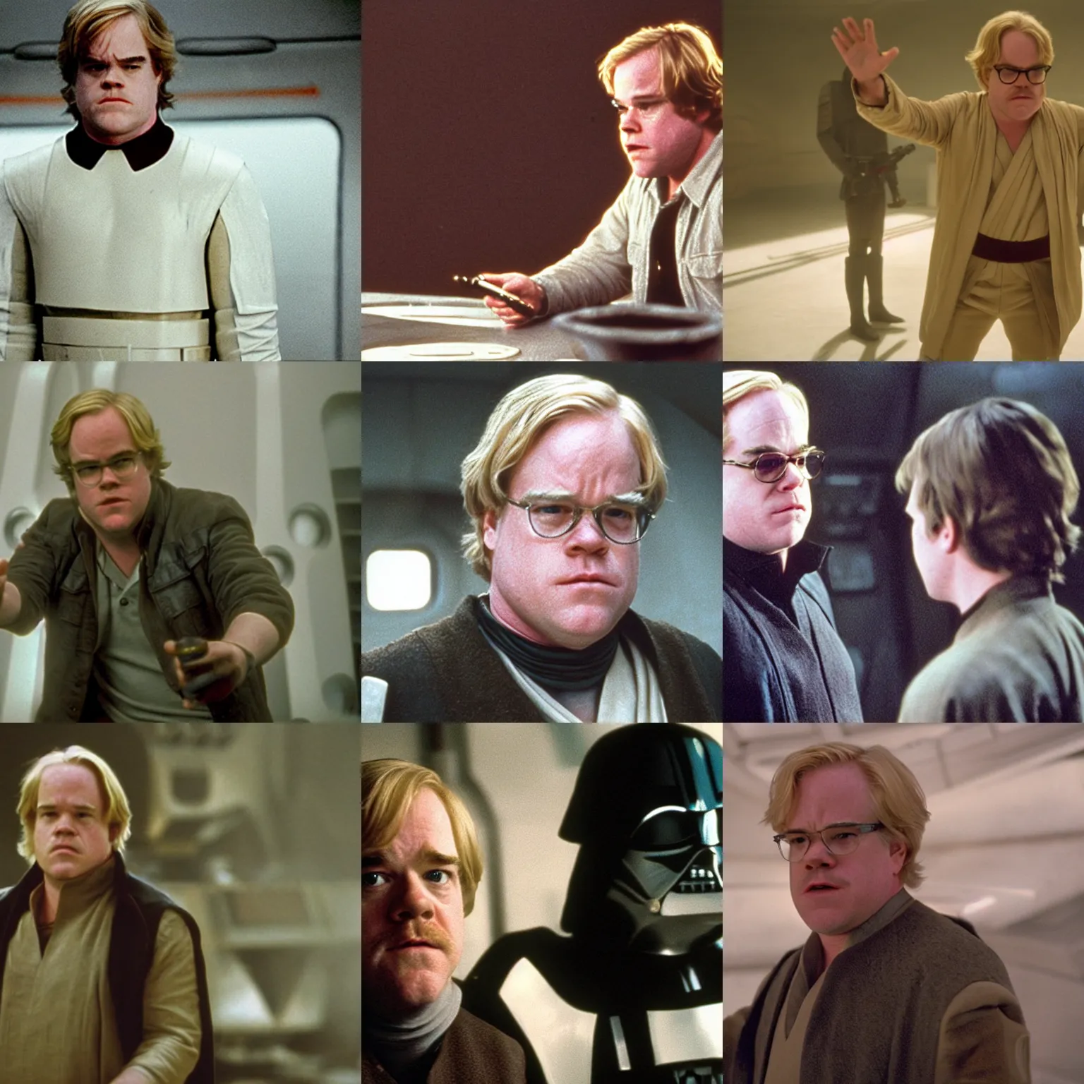 Prompt: film still of philip seymour hoffman in star wars