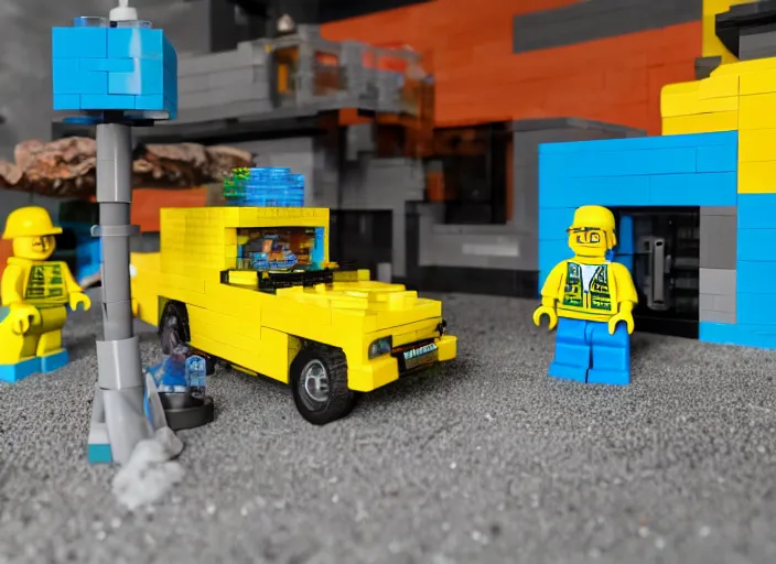 Prompt: product photo still of walter white breaking bad car wash lego playset, 8 k, 1 2 0 mm macro, f 1. 8, studio lighting, key light