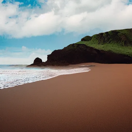 Image similar to realistic photograph of a beach covered in green sand