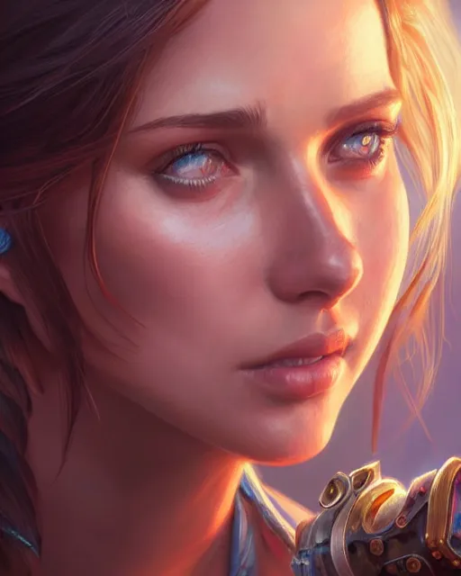 Prompt: Chloe (Uncharted), closeup, D&D, fantasy, intricate, elegant, highly detailed, digital painting, artstation, concept art, matte, sharp focus, illustration, hearthstone, art by Artgerm and Greg Rutkowski and Alphonse Mucha