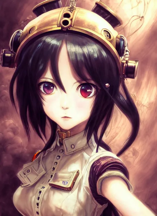 Image similar to portrait Anime Girl steampunk cute-fine-face, pretty face, realistic shaded Perfect face, fine details. Anime. Bioshock steampunk realistic shaded lighting by katsuhiro otomo ghost-in-the-shell, magali villeneuve, artgerm, rutkowski Jeremy Lipkin and Giuseppe Dangelico Pino and Michael Garmash and Rob Rey