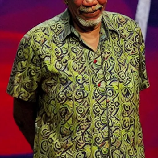 Prompt: morgan freeman as indonesian presiden, wearing batik