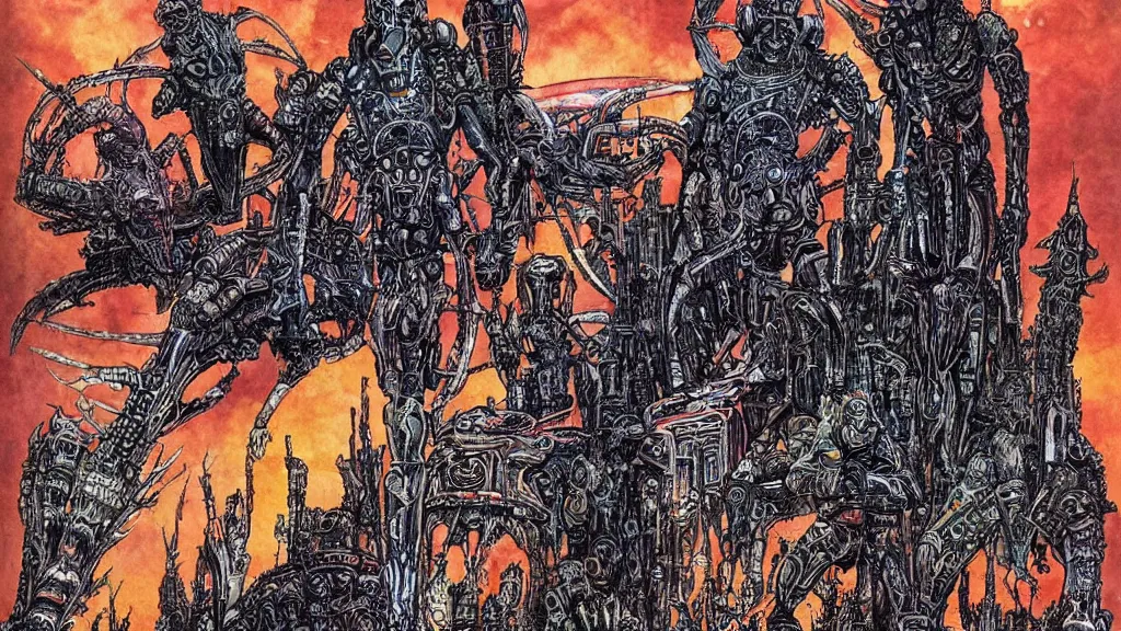 Prompt: exotic alien empire by Philippe Druillet, cinematic, hyperrealistic