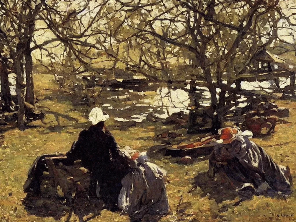 Image similar to painting by stanhope forbes, oil on canvas