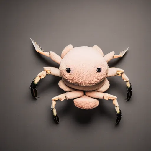 Image similar to stuffed animal of a crab, studio photography, warm ambient light