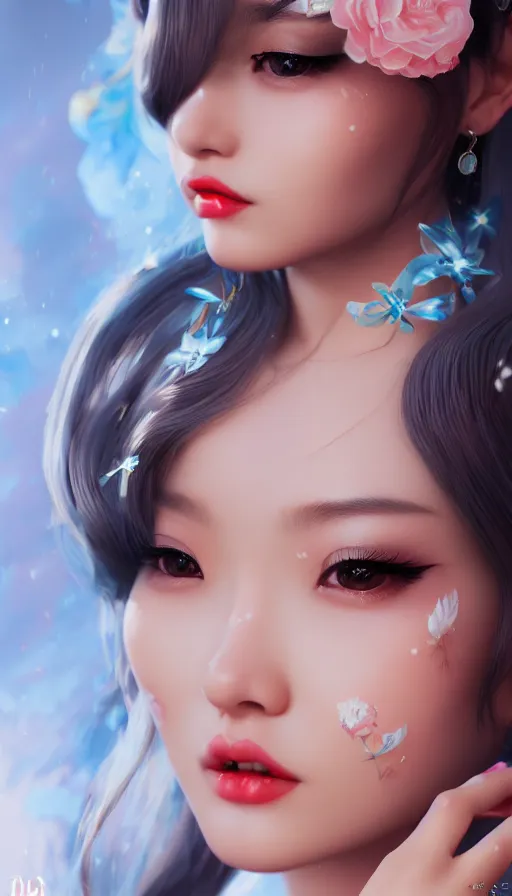 Image similar to a pin up and beautiful fashion and charming and dreamlke asian girl, lv jewelry, art by artgerm & jeehyung lee & wlop, hyperdetailed, 8 k realistic, symmetrical, frostbite 3 engine, cryengine, dof, trending on artstation, digital art