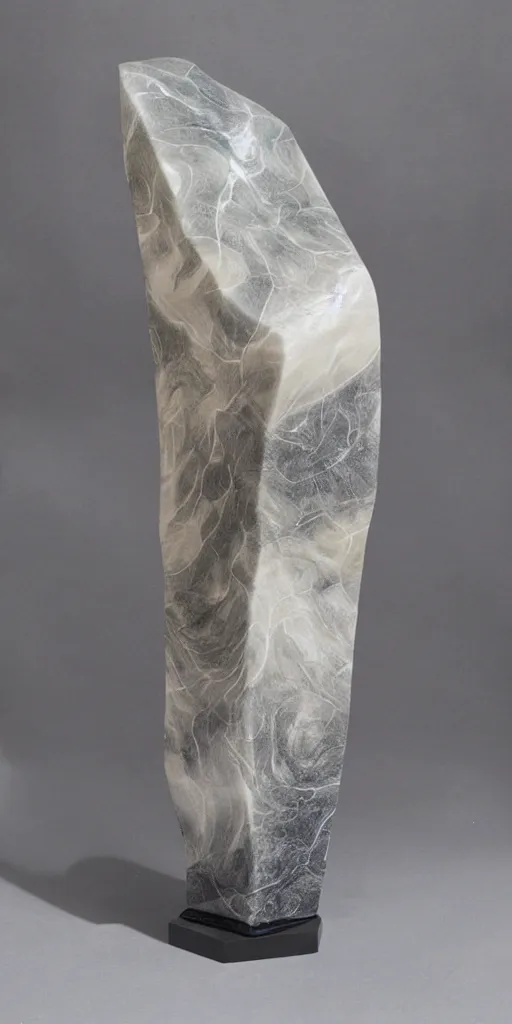 Prompt: abstract light matte marbled statue, dark glossy quartz veins, strong studio light, high quality