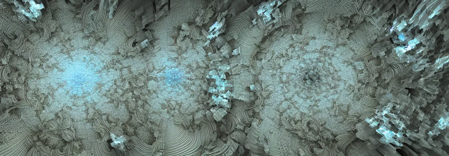 Image similar to 3 d fractal : digital 3 d : mandelbulb 3 d : ultra realistic fractal render : machina infinitum artstation : vfx - 3 d : octane render : blender : artstation : ue 5 : unreal engine : cinema 4 d : 8 k : epic cinematic render