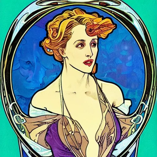 Prompt: gillian anderson, art nouveau, alphonse mucha