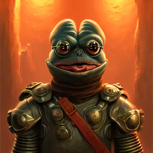 Prompt: Portrait of pepe with a spoon wearing futuristic power armor in the cave, fantasy, intricate, highly detailed, digital painting, trending on artstation, sharp focus, illustration, style of Stanley Artgerm and Greg Rutkowski and Dan Mumford