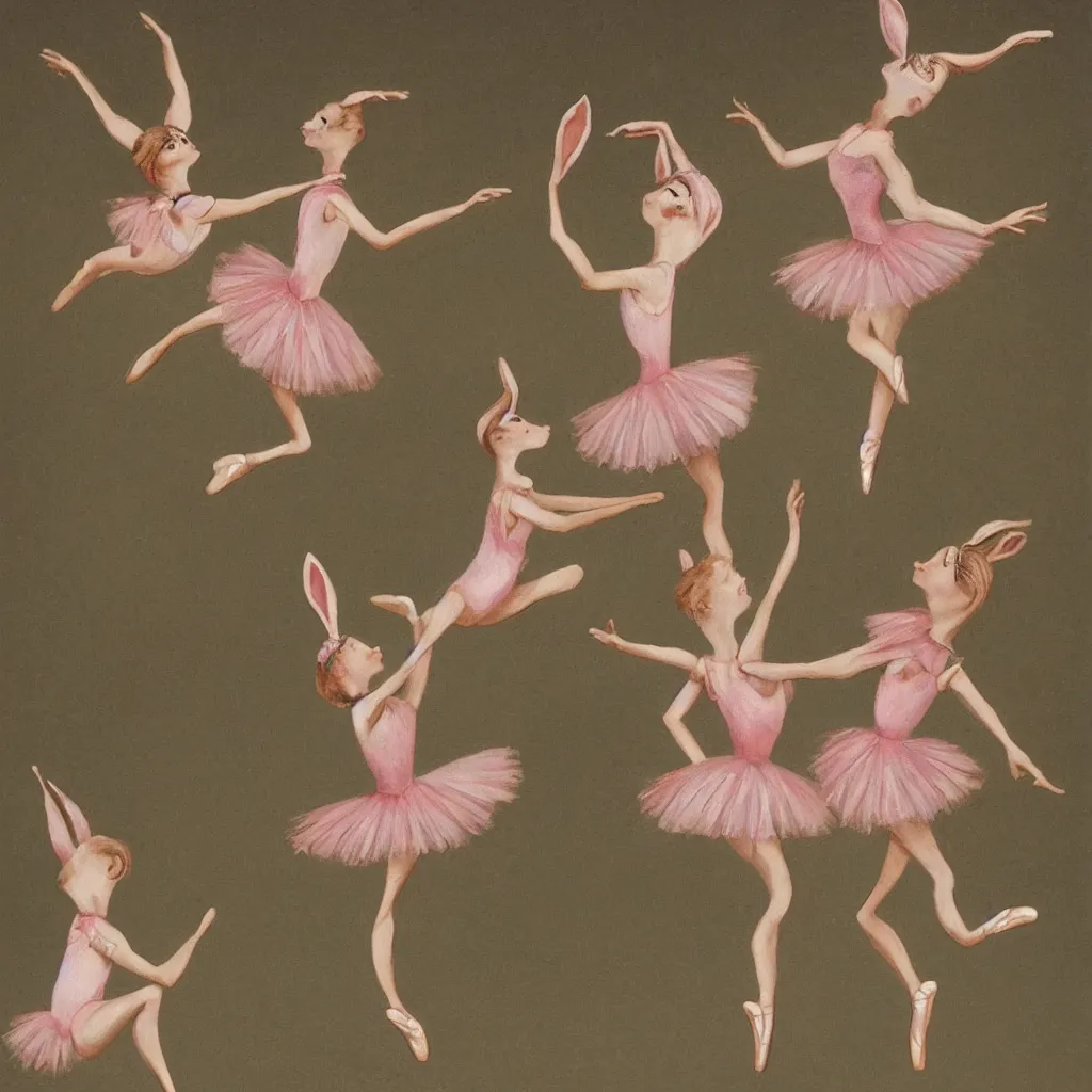 Prompt: ballerina bunnies dancing gracefully on a stage, surrealistic, detailed