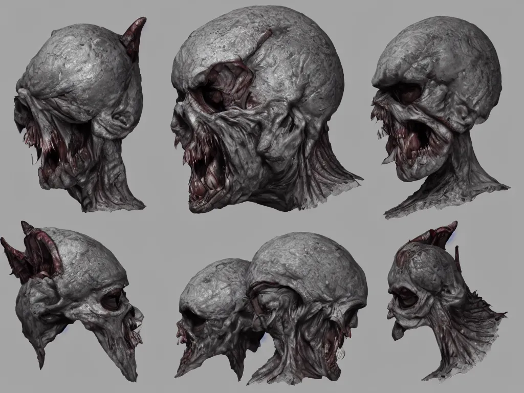 Image similar to barnacle head, undead, muscular, chiroptera head, chiroptera ears, chiroptera nose, barnacle, artstation, cgsociety, zbrush, no background