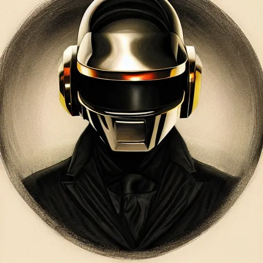 Prompt: painting Daft Punk in black cloak !!!, elegant, intricate, highly detailed, digital painting, artstation, concept art, sharp focus, illustration, art by artgerm and greg rutkowski and alphonse mucha