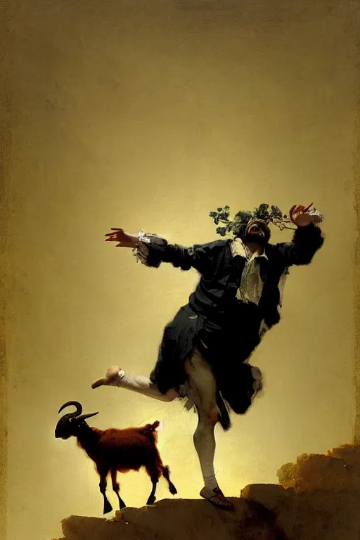 Prompt: dancing man with a goat head by francisco de goya and greg rutkowski