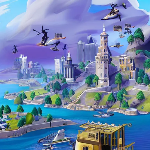 Image similar to “City of King’s landing, Fortnite theme, digital art, award winning”