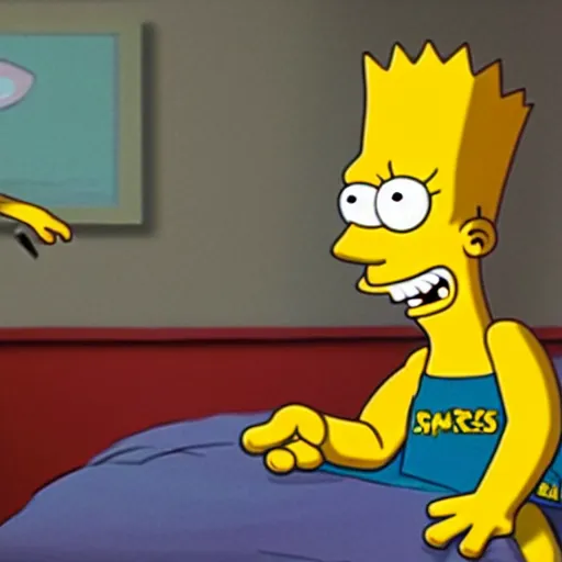 Image similar to bart simpson goes to college in the simpsons live action film, paramount pictures, directed by alan parker, full HD, cinematic lighting, award winning, anatomically correct