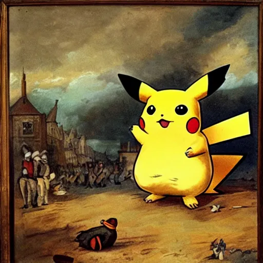 Prompt: Pikachu leads the French Revolution (1789), oil on canvas, 1882