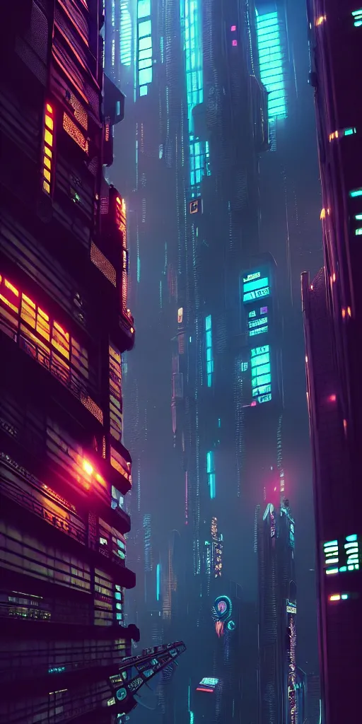 Image similar to epic cyberpunk cityscape : : blade runner, james guilleard, beeple, laurie greasley, dan mcpharlin : : ornate, dynamic, particulate, rich colors, intricate, elegant, highly detailed, centered, artstation, smooth, sharp focus, octane render, 3 d