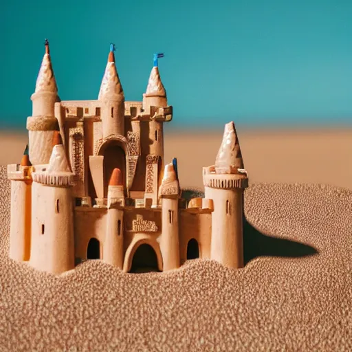 Image similar to life - like castle made of sand, 3 5 mm!!!!! lens, 4 k photorealism, trending on unsplash, 4 k quality