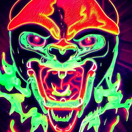 Prompt: Nakuko Japanese Demon Close Up Neon art extreme bizarre humungous