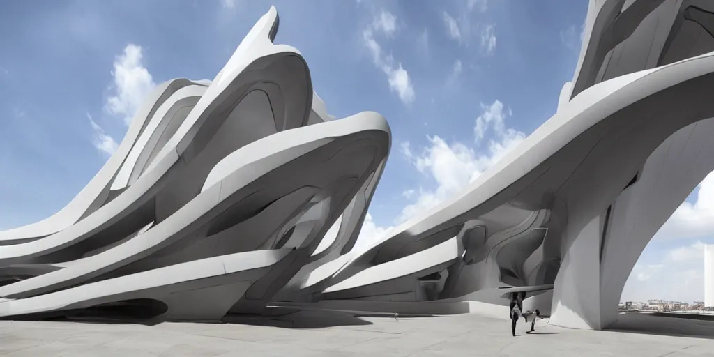 Prompt: attach on titans world design by zaha hadid