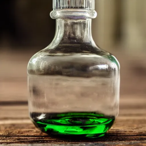 Prompt: bottle of poison with clear skull inside