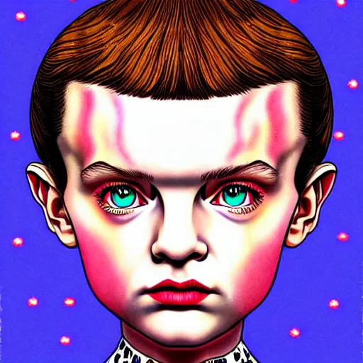 Prompt: portrait of beautiful eleven from stranger things by tara mcpherson, detailed, dress, background details