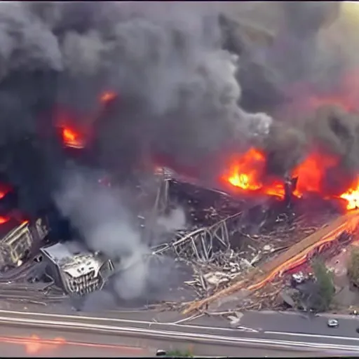 Image similar to bleve explosion, fireball, fireball explosion, 2 4 0 p footage, 2 0 0 6 youtube video, helicopter footage over city, gas station explosion