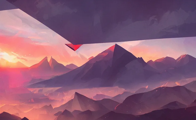 Prompt: A big triangle with an eye on it floating in the sky above the mountains, red sky, sunset, eerie, scary, digital art made by Stanley Artgerm Lau, WLOP, Rossdraws, James Jean, Andrei Riabovitchev, Marc Simonetti, Yoshitaka Amano, ArtStation, CGSociety