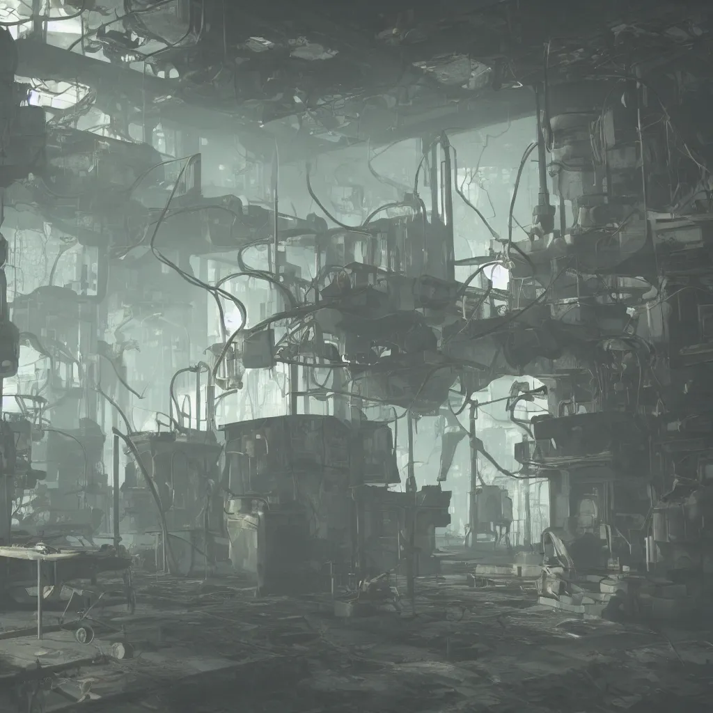 Image similar to curie fallout 4, floating in a laboratory, octane rendering