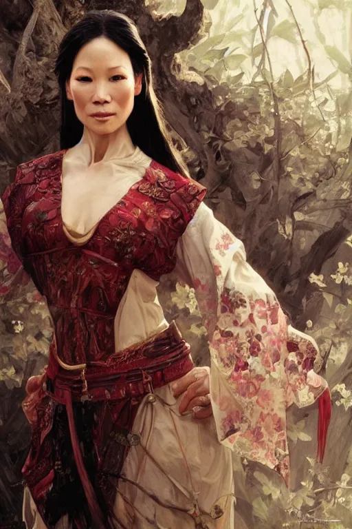 Image similar to Lucy Liu portrait, wuxia, fantasy, elegant, intricate, by Stanley Artgerm Lau, greg rutkowski, thomas kindkade, alphonse mucha, loish, norman Rockwell