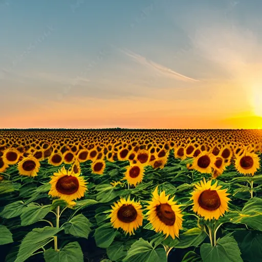 Prompt: sunflower fields at sunrise, cinematic view