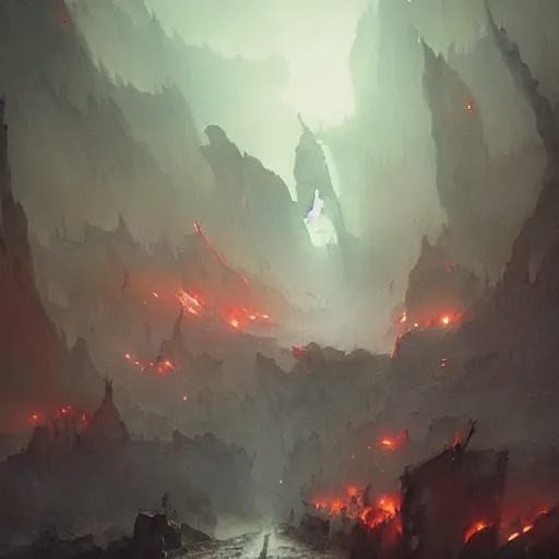 Image similar to watercolor of the depths of hell, trending on artstation, greg rutkowski, award - winning painting