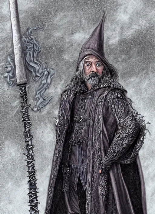 Image similar to highly detailed, hyper realistic wizard with a dungeon background by dakota cates