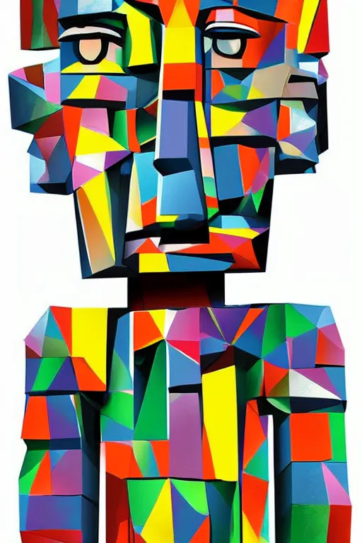 Image similar to cubist moai statue cutout digital illustration cartoon colorful beeple