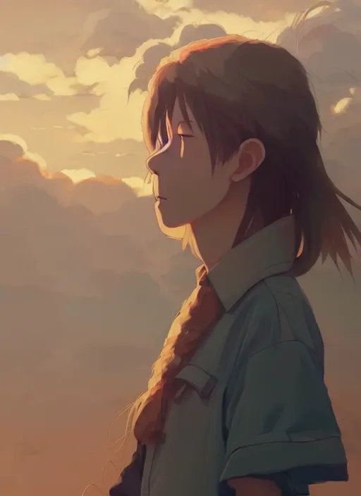 Image similar to portrait of joe dirt, cloudy sky background lush landscape illustration concept art anime key visual trending pixiv fanbox by wlop and greg rutkowski and makoto shinkai and studio ghibli