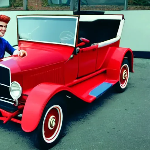 Prompt: Archie Andrews in a red Ford Model T