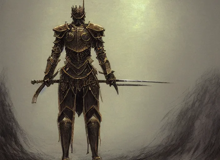 Prompt: royal knight in golden sun armor concept, by beksinski, dark soul concept art