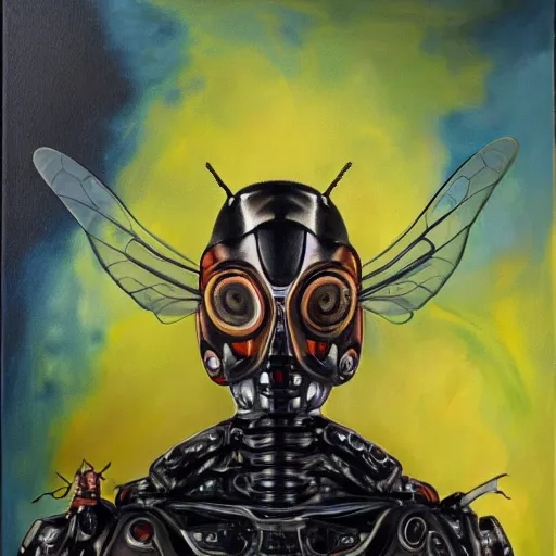 Prompt: Cyborg wasp, oil on canvas
