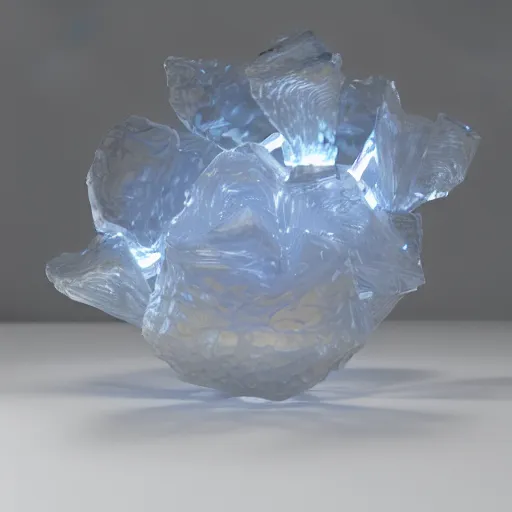 Image similar to shape crystal sculpture, isolate translucent, volumetric light, blooming effect, super details, ultra realistic, 8k octane render, art noveau