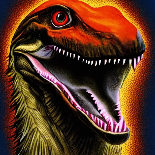 Prompt: velociraptor einstein portrait