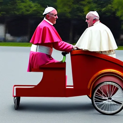 Image similar to the pope riding a childs tricycle