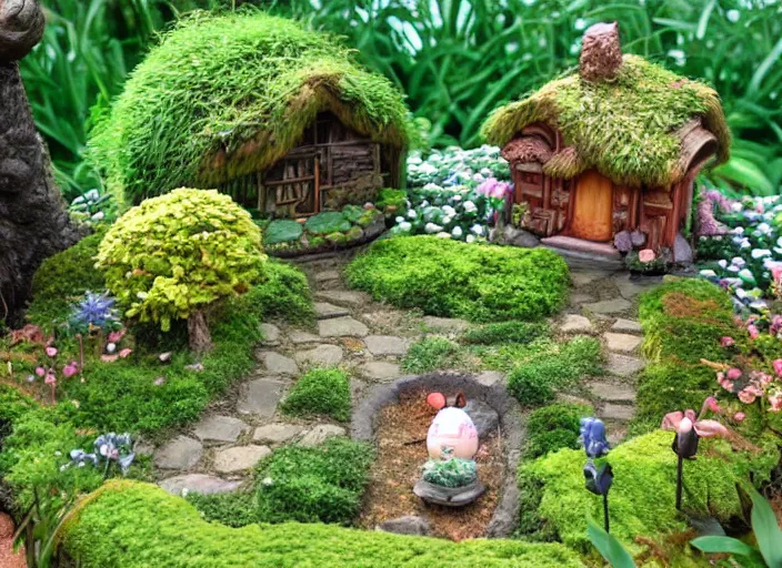 Image similar to studio ghibli fairy garden by Hayao Miyazaki