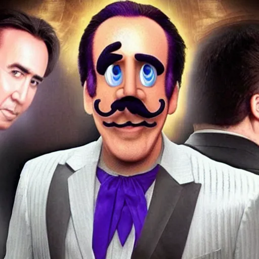 Image similar to nicolas cage as waluigi