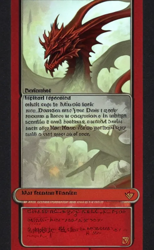 Prompt: mtg card trading fantasy mtg card of a red dragon