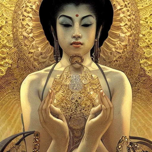 Prompt: Buddah, D&D, intricate, elegant, highly detailed, digital painting, artstation, concept art, matte, sharp focus, illustration, art by Artgerm and Greg Rutkowski and Alphonse Mucha]