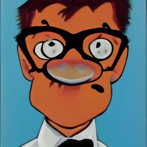 Prompt: Dexter from Dexters Laboratory depicted as a mad scientist, oil painting