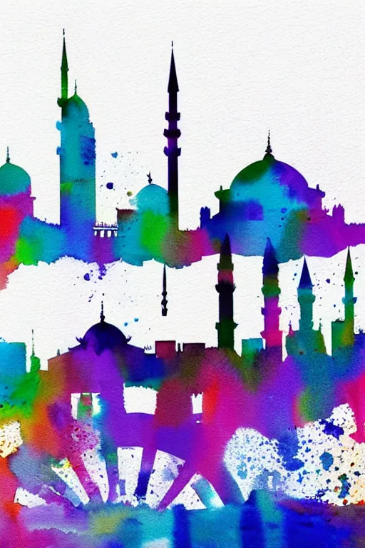 Image similar to minimalist watercolor splash ink art of istanbul skyline