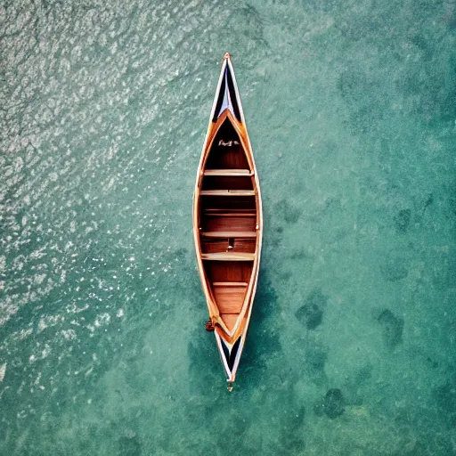 Image similar to photo of a rowboat from above in the style of Alison Shaw